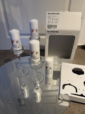 3er Set IKEA Kerzenständer Blomster Plus Kerzen Weiß 4 Stück Stumpenkerzen Neu