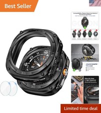 Luxury Black TPU Case with Dual Glass Protectors for Galaxy Watch Ultra 2, 47mm