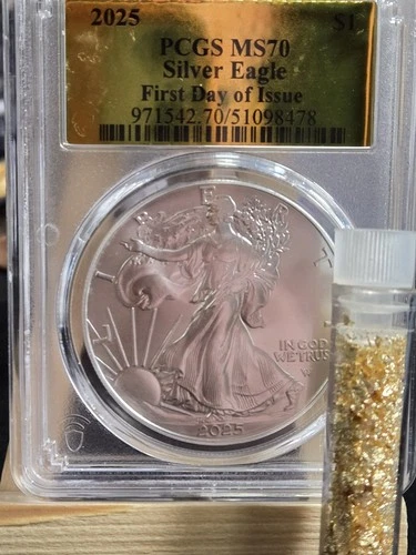 2025 Eagle First Day Issue Pcgs Ms70 Gold Lable+Gold Flake
