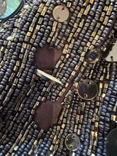Anthropologie mirror beaded bag Navy Sequin Snap Closure Gold Convertible Chain - Picture 16 of 16