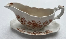 Antique Mellor Taylor & Co Athol Pattern Gravy Boat & Tray Semi Porcelain, Engl.