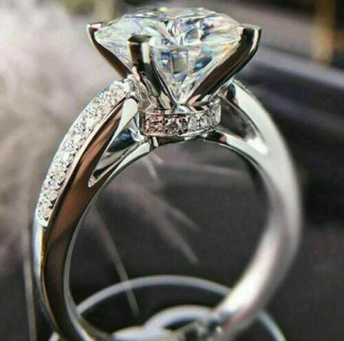 Engagement Ring 14K White Gold Plated 3.00 Ct Certified Round Cut Moissanite-image