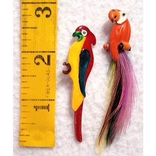 Macaw Parrot Bird Brooch Pin Lot Red Orange Yellow Enamel Tail Feathers Fun Cute
