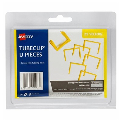 Avery Versatile U Piece Only Tubeclip Handy Clip Yellow 25pk Durable Plastic