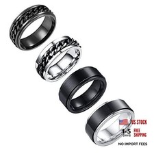 yfstyle Stainless Steel Ring Set 4pcs Band , Men's Wedding Rings, 6 black setA