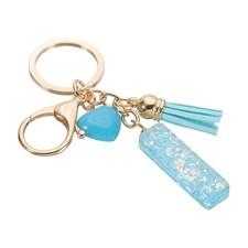 Initial Letter Keychain, Letter I Heart Design Charm with Tassels, Blue