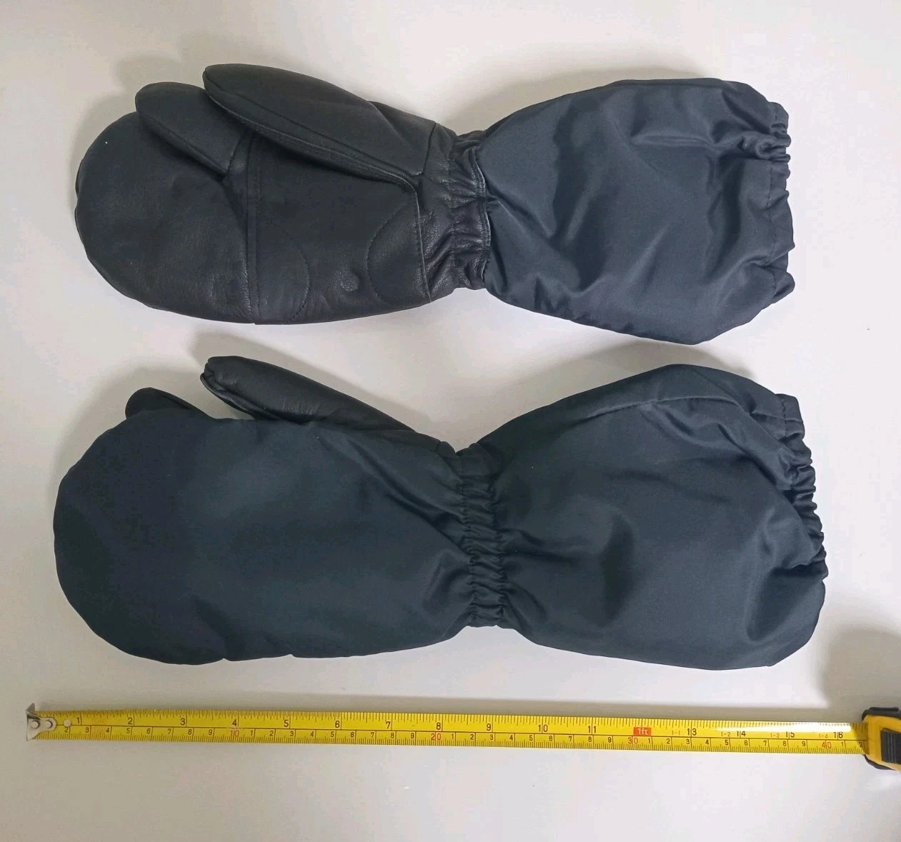Tego 95 Black Leather &Nylon Long Faux Fur Fleece Lined Ski Snow Sport Mittens L