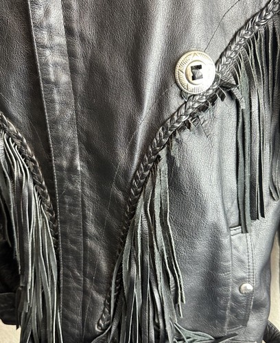 Vintage Bonus Genuine Leather Men’s Black Fringe Motorcycle Jacket Size 46 - Picture 9 of 11