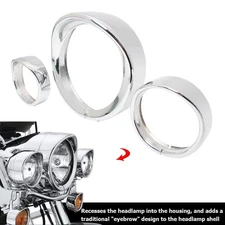 Chrome 7" Headlight&4.5" Fog Lamp Trim Ring Visor Bezel Fit for Harley Road King