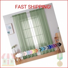 Simplebrand Sage Green Sheer Curtains 90 Inches Long 2 Panels, Light Filtering R