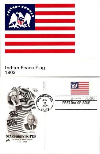 S08-1035, STARS AND STRIPES: INDIAN PEACE FLAG 1803, ARTCRAFT POSTAL CARD FDC