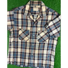 Vintage 50s Penneys TownCraft Medium Distressed Plaid Loop Collar Shirt USA