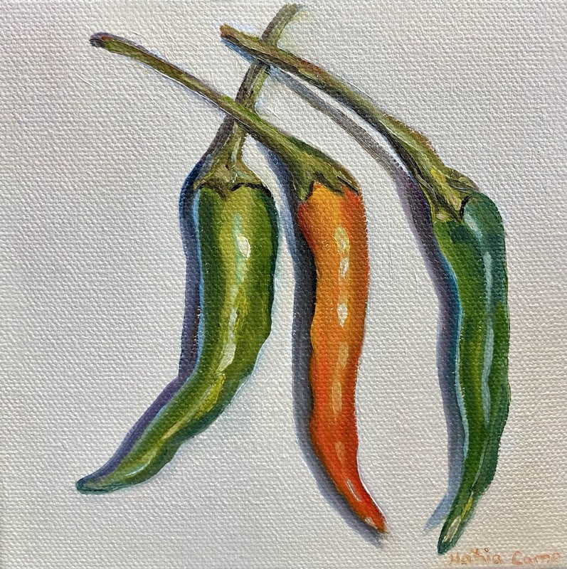 Oil Painting Thai Chili Peppers Original Art Still Life Food Realism Home Decor