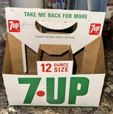 Vintage 7 Up 12 Oz Soda Pop Bottle Drink Carrier 6 Pack Carton Rare 60’s