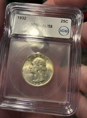 1932 P Washington Silver Quarter ICG AU58 Philadelphia Key Date First Year