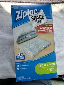 Ziploc Space Bag 2 Jumbo Bed & Linen Flats Airtight Waterproof Reusable