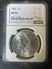 1883 Philadelphia Morgan Silver Dollar $1 NGC MS 64