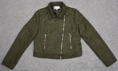Vigoss Faux Suede Jacket Women's Size Large Green Asymmetrical Zipper