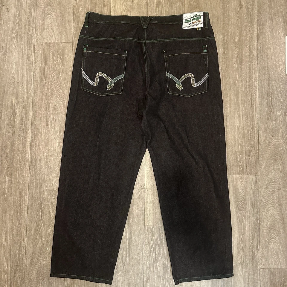 Jeans masculino vintage 5ive Jungle preto tamanho 44x30 super folgado Y2K bordado hip hop - Imagem 3 de 4