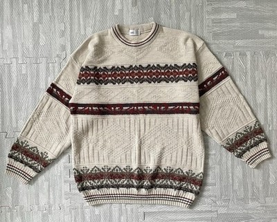 Vintage 80er/90er Jahre BHS gemusterter Strickpullover - Haferflocken/Multi Gr. S
