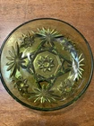 Vintage Early American Prescut Glass Avocado Green Smooth Rim Bowl 5.5" Anchor?