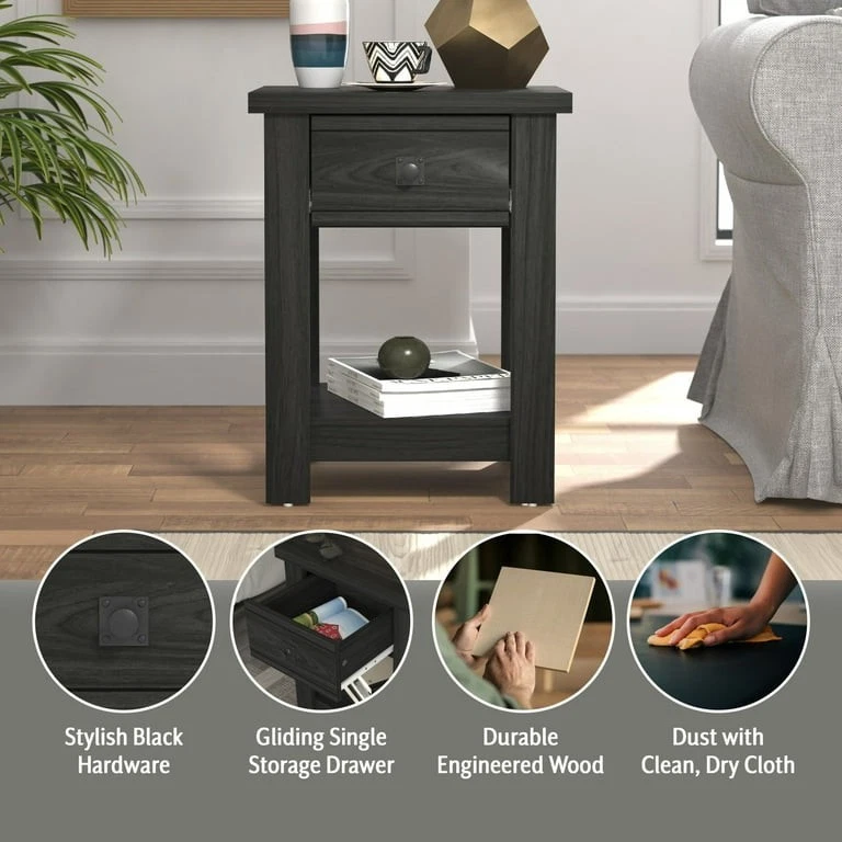 Деревянный прямоугольный торцевой столик Hillsdale Coover с 1 ящиком, черный - Изображение 3 из 4