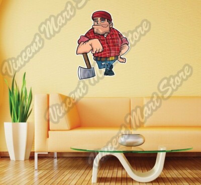 Lumberjack Logging Tree Chain Saw Axe Wall Sticker Room Interior Decor 18''X25''