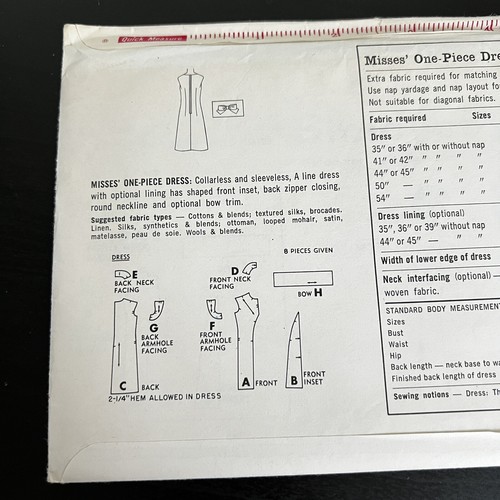 Vintage 1960s Simplicity 5920 Mod A-Line Dress with Bow Sewing Pattern 14 XS CUT - Picture 5 of 11