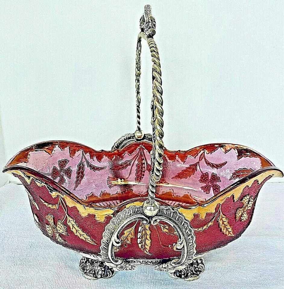 ANTIGUA CESTA DE NOVIA VICTORIANA WM ROGERS 1899 - ¡EAPG RUBÍ DELAWARE ROSA/ORO TAZÓN! Foto 4 de 4