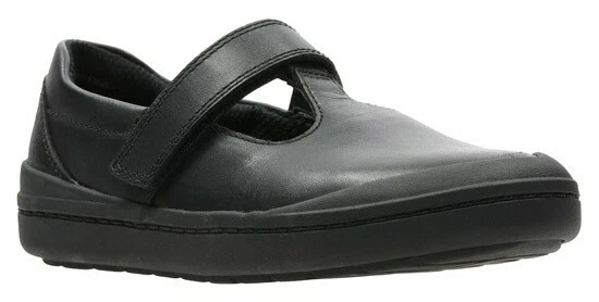 Clarks Rock Move Black Leather girl s school shoes kids size UK 9 H