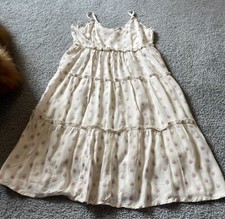 Sim Sam Tiered Slip Dress Girls M/14 White Pink Dots Smocked Sleeveless Party
