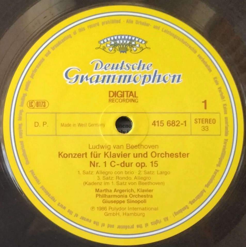 DG 415 682-1 GERMANY BEETHOVEN KLAVIERKONZERTE NOS. 1 & 2 ARGERICH SINOPOLI LP - Image 3 of 3