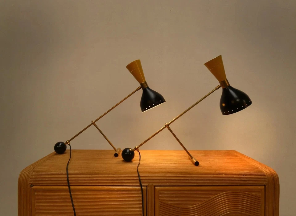 Pair of Italian conical mid century style table lamps Desk lamp Adjustable Lamp - Image 2 of 4