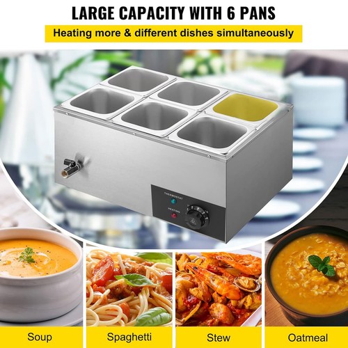 6-Pan Electric Food Warmer Steam Table Buffet Bain Marie Countertop Commercial - Picture 3 of 12
