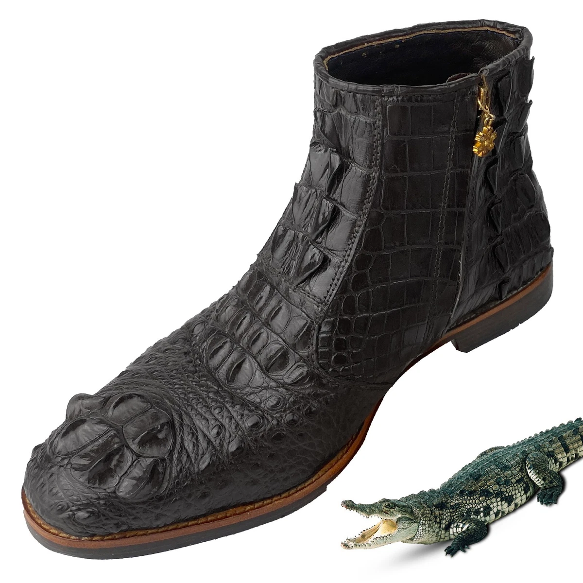 Alligator Chelsea Boots, Black Crocodile Chelsea Boot, Handmade Leather  Boots