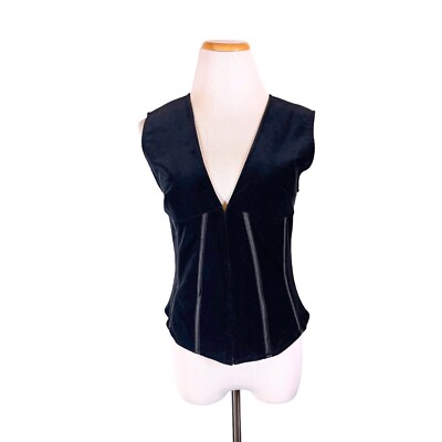 Debbie Shuchat 8 Velvet Hook-Front Corset Top Exposed Boning Black