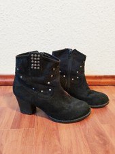 Damen Stiefeletten 38 Schwarz Clockhouse Nieten Silber Cowboy Absatz