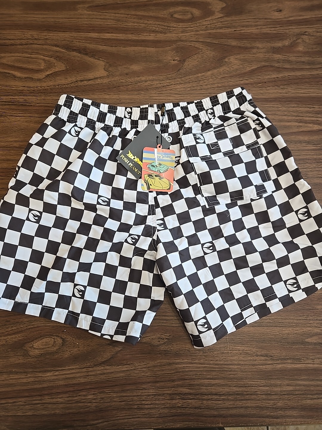 Posh Peanut X  Hot Wheels Checkerd Flag lined Swim Trunks Swimsuit Size S