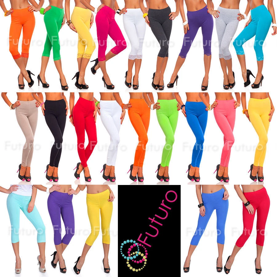 Cotton Leggings Various Lengths Full Length, Cropped 3/4, With Lace Gym Pants - Image 1 of 1