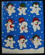 VINTAGE 1990 CARLTON CARDS CHRISTMAS SNOWMEN 12 STICKERS 1 SHEET