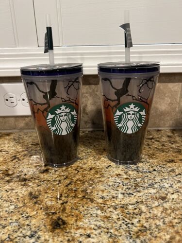 Starbucks Halloween Fall Cup Glow In The Dark Tree W Stickers 16oz Tumbler NWT - Picture 1 of 4