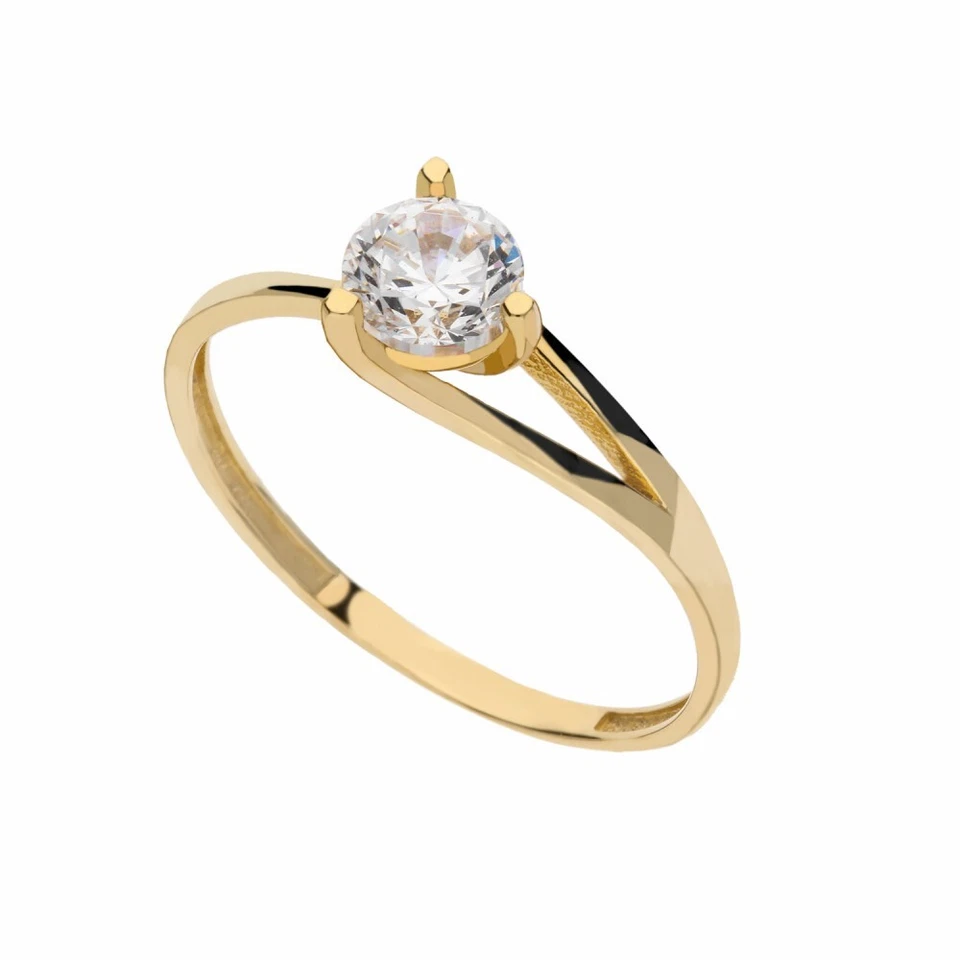 Bague Solitaire En Or Jaune 18 Carats Avec Zircons Blancs Pour Femme - Photo 1/1