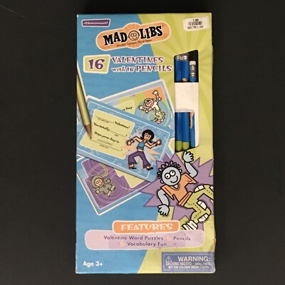 Mad Libs - 16 Valentines with 16 Pencils - Mad Libs Pencils NIB