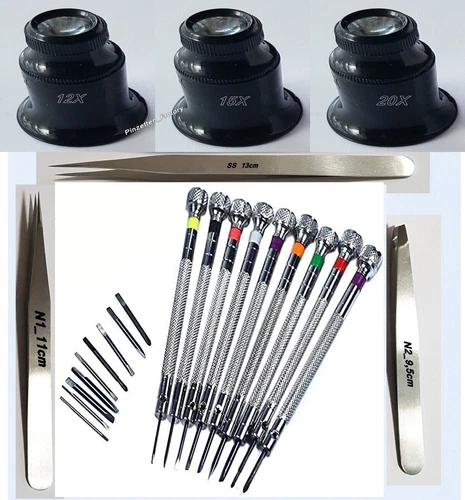 15 piece watchmakers tool set (3 magnifiers,9 screwdrivers and 3 tweezers)