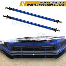 Blue Sporty Style Auto Front Bumper Lip Splitter Strut Rod Tie Support Bars