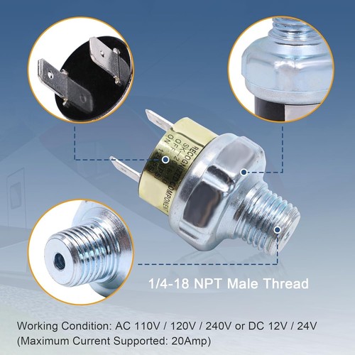 2 Piece Pressure Switch, 120-150 PSI Air Compressor, Pressure Switch 1/4"-18 NPT - Picture 5 of 7