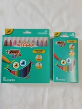 Lot X2 Bic 24 Wrap-Free Long-Lasting Crayons & 10 Long-Lasting Markers NEW!