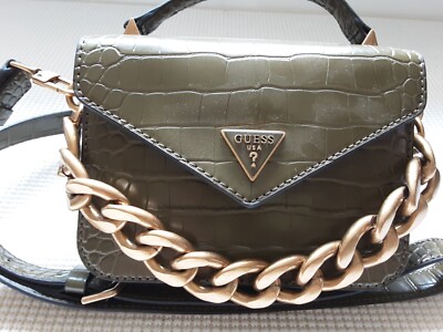Guess brand women's purse, olive green, brass chain, shoulder strap, new