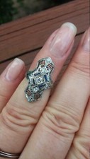 Stunning Old European Cut Cubic Zirconia With Blue Sapphire 925 Pure Silver Ring