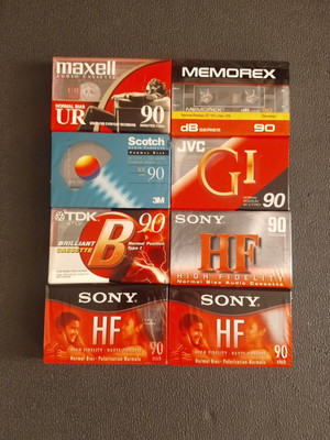 8 Audio Casettes 90Min TypeI (Various Sony, TDK, JVC, Scotch, Memorex, Maxell)